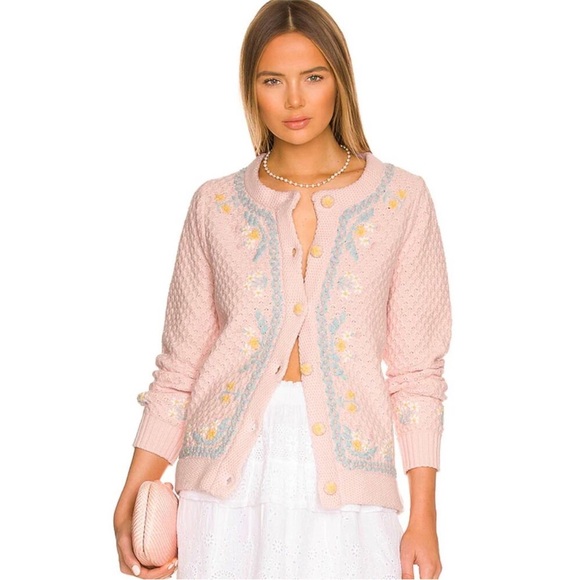 LoveShackFancy Sweaters - LoveShackFancy Naj Blush Pink Embroidered Cardigan Size XS